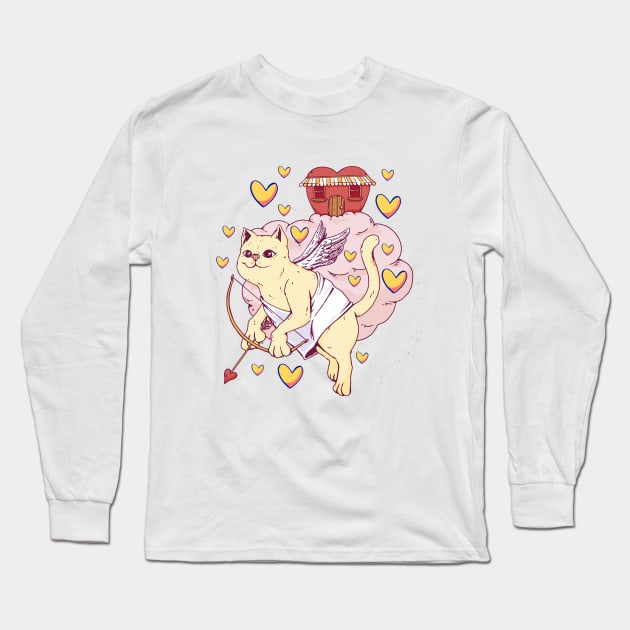 Valentine Cat Long Sleeve T-Shirt by ArtRoute02